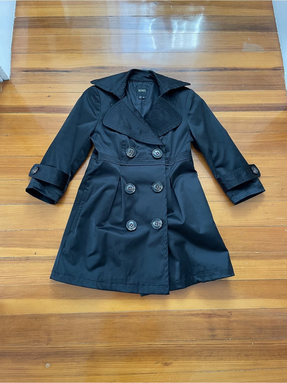 XOXO Black Double-Breasted Peacoat-Style Trench